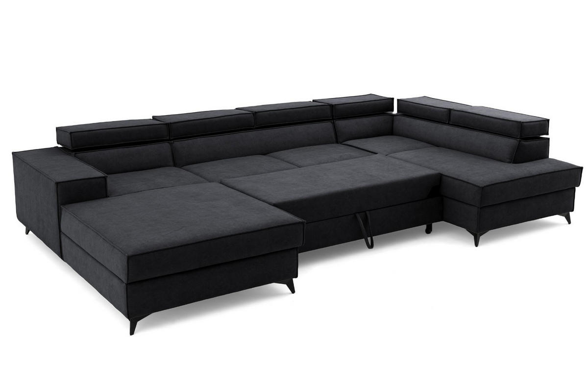 ECKSOFA PURE U Rechts mit Schlaffunktion 127x270 Velours Graphit - Graphitfarben/Schwarz, Holz/Textil (204/340cm) - Muffo