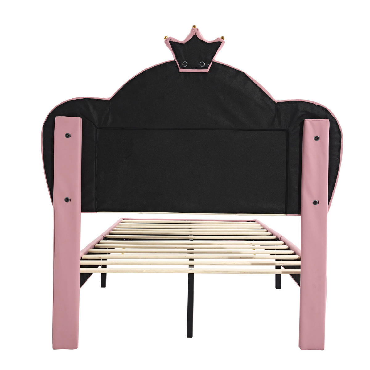 POLSTERBETT 90/200 cm Rosa/Weiß aus PU mit Kronen-Kopfteil - Weiß, Kunststoff (90/200cm) - OKMYHOME