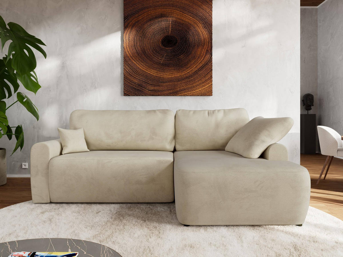 ECKSCHLAFSOFA CUBO L Beige Velvet - rechts - Beige/Schwarz, Kunststoff/Textil (187/273cm) - MKS