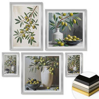 WANDBILDER 5er Set - 50x50 cm & 20x30 cm & 40x60 cm Silberner Rahmen - Oliven in grauen Vasen - Silberfarben, Kunststoff (40/60cm) - ArtPrintCave