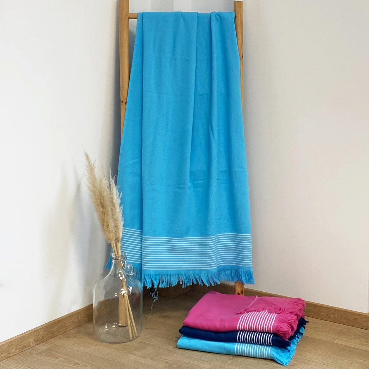 HAMAMTUCH mit Frotteefutter Paski Türkis 90x170 300g/m² - Blau, Textil (90/170cm) - LE COMPTOIR DE LA PLAGE