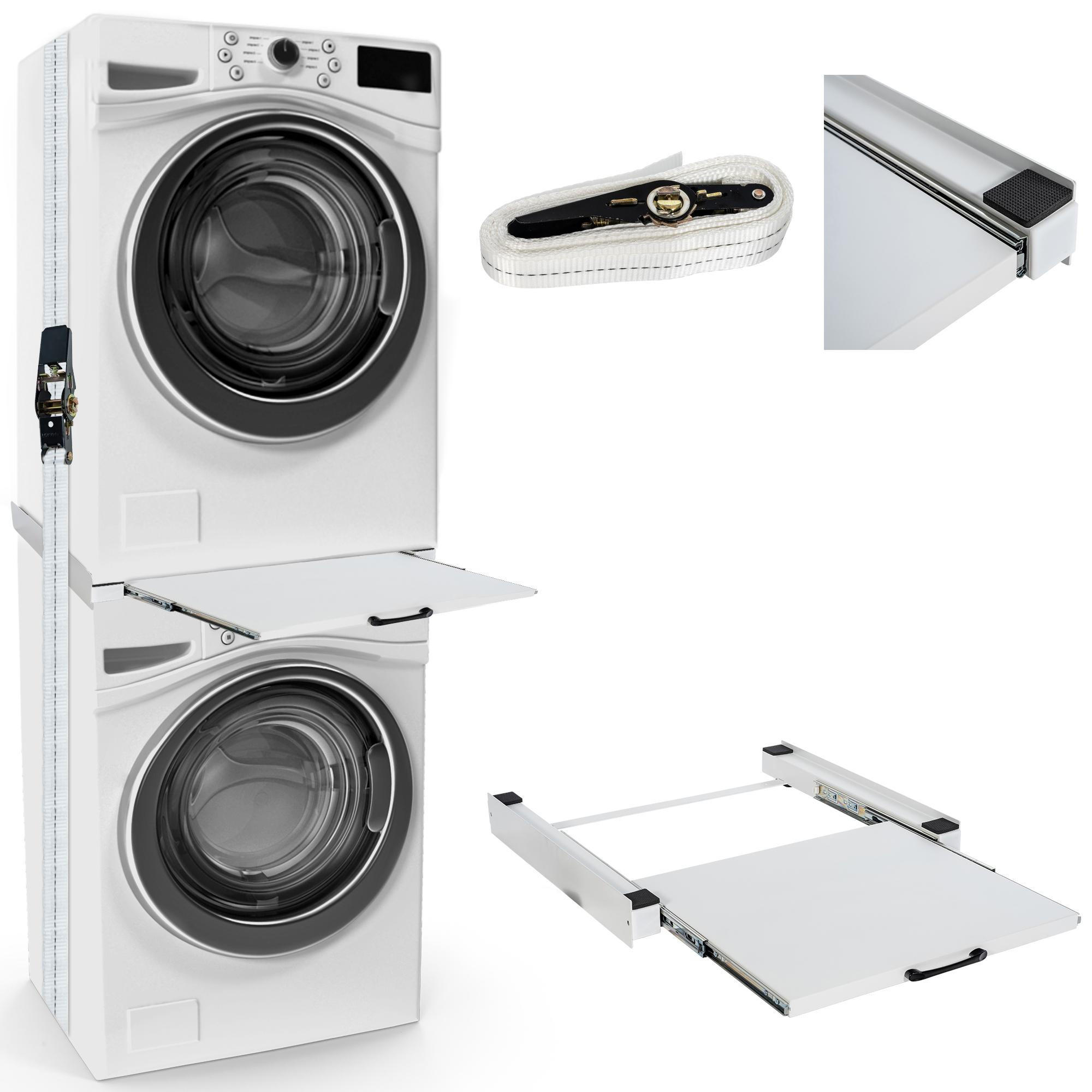 VERBINDUNGSRAHMEN für Waschmaschine/Trockner EDEO mit Ablage 60 cm Breit - Weiß, Metall (60/8/54cm) - DELUKE