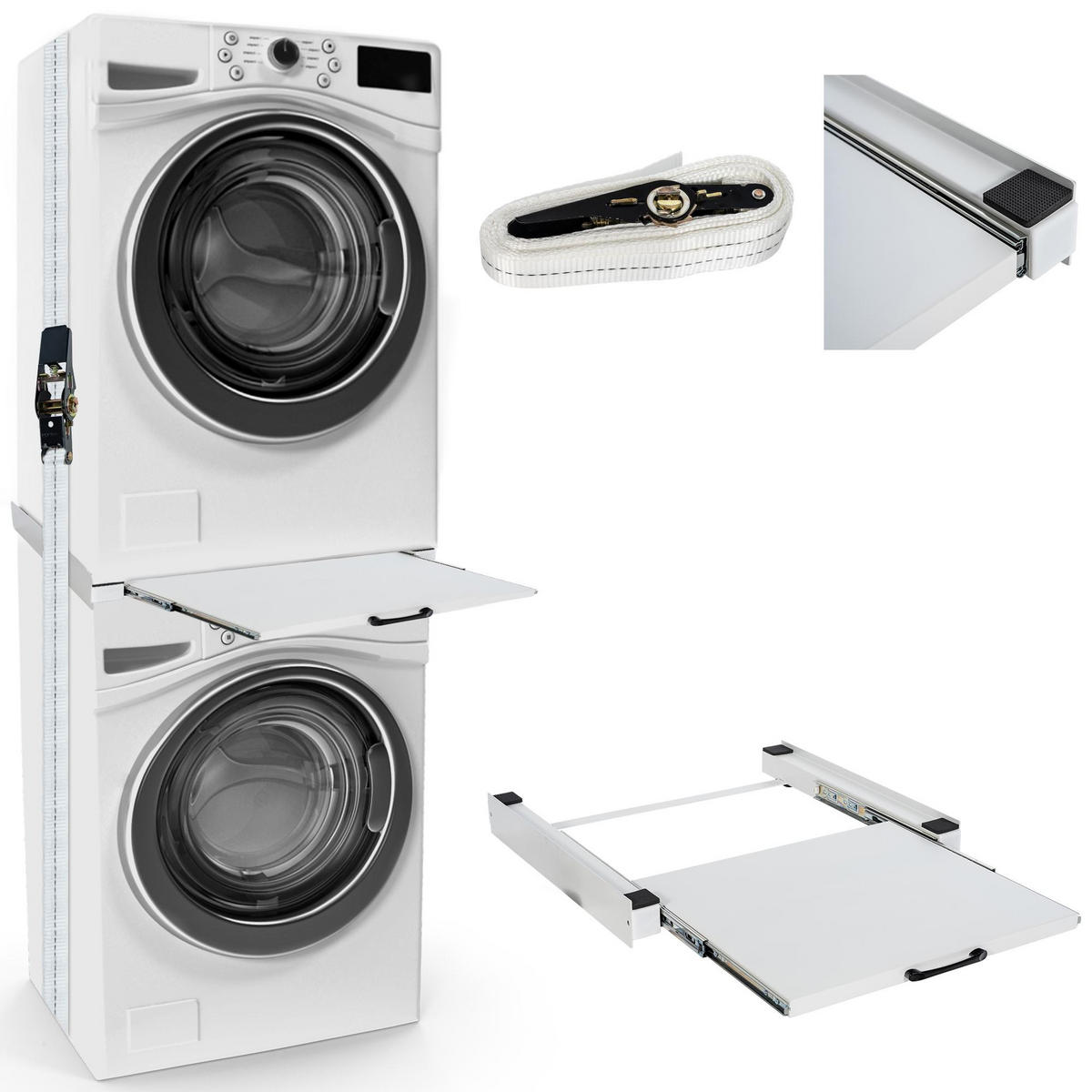 VERBINDUNGSRAHMEN für Waschmaschine/Trockner EDEO mit Ablage 60 cm Breit - Weiß, Metall (60/8/54cm) - DELUKE