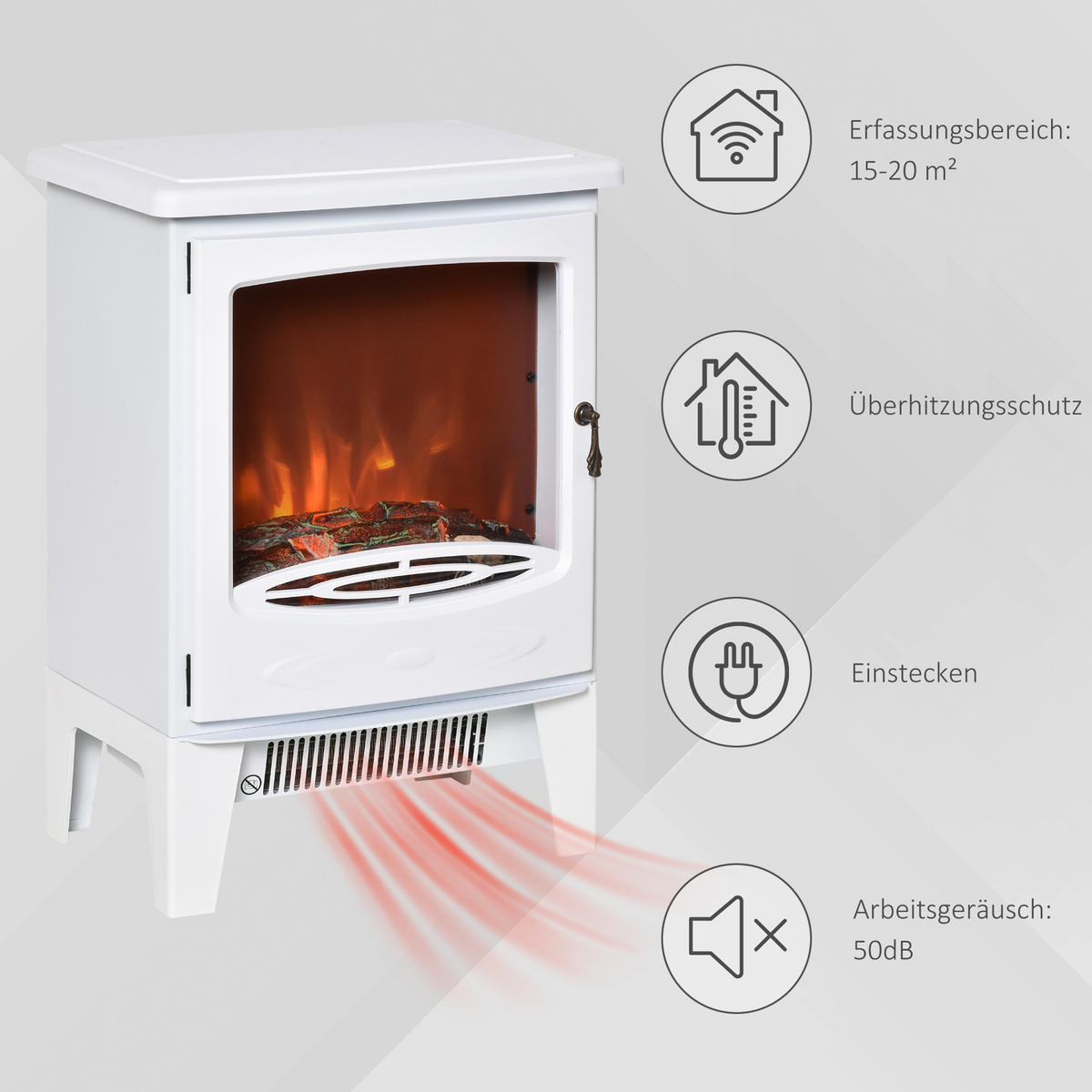 LED Elektrokamin Standkamin mit Flammeneffekt 900/1800W Weiß - Weiß, Metall (26/54.8/39cm) - HOMCOM