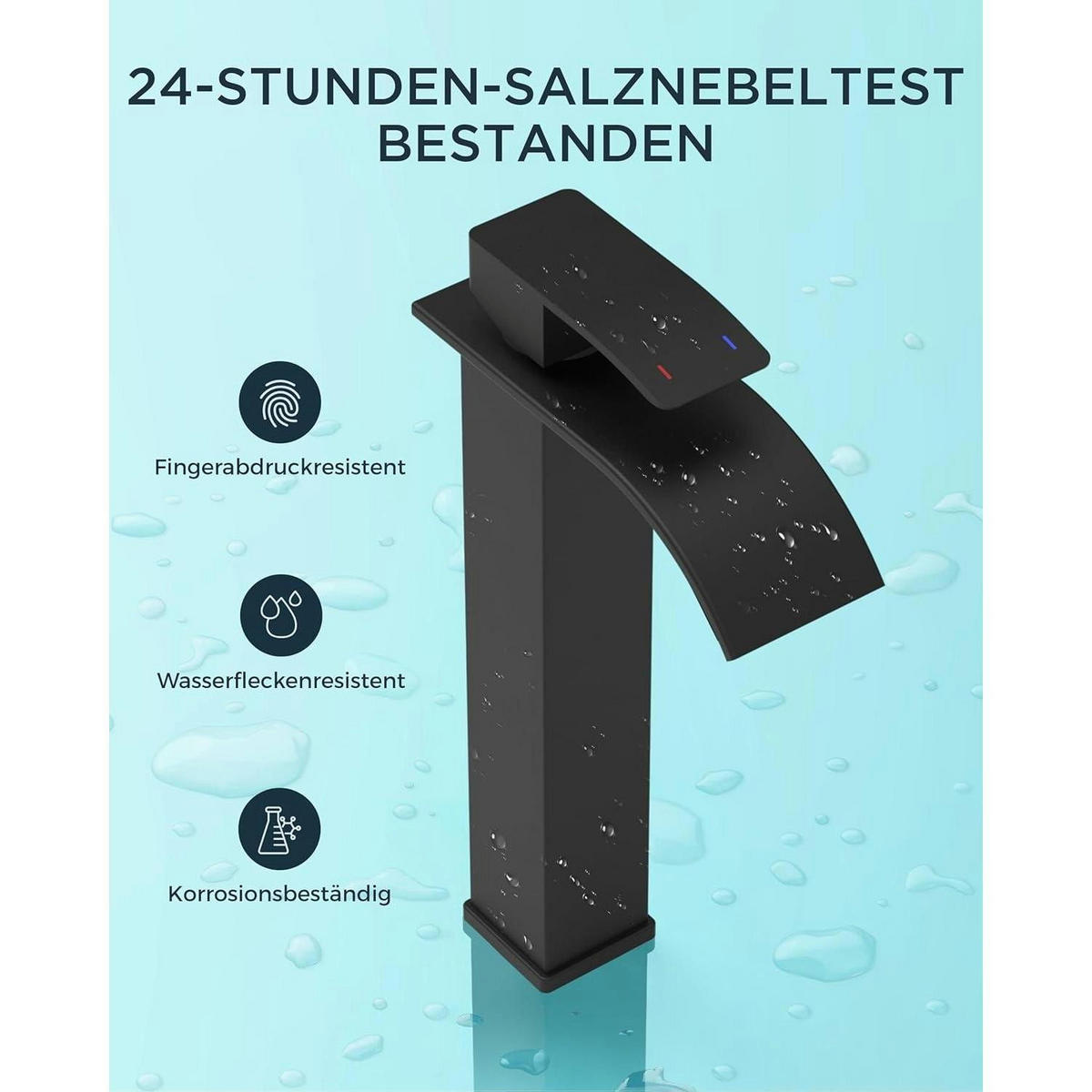 WASCHTISCHARMATUR Wasserfall Schwarz 220 mm - Schwarz, Metall (12.7/7.5/29.2cm)