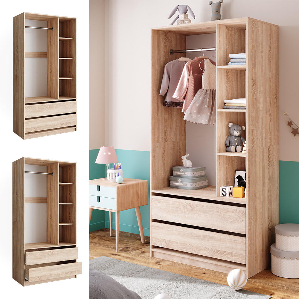KINDERKLEIDERSCHRANK Elmo Sonoma 100 x 200 cm mit 2 Schubladen - Sonoma Eiche, Holzwerkstoff (100/200/50cm) - Vicco