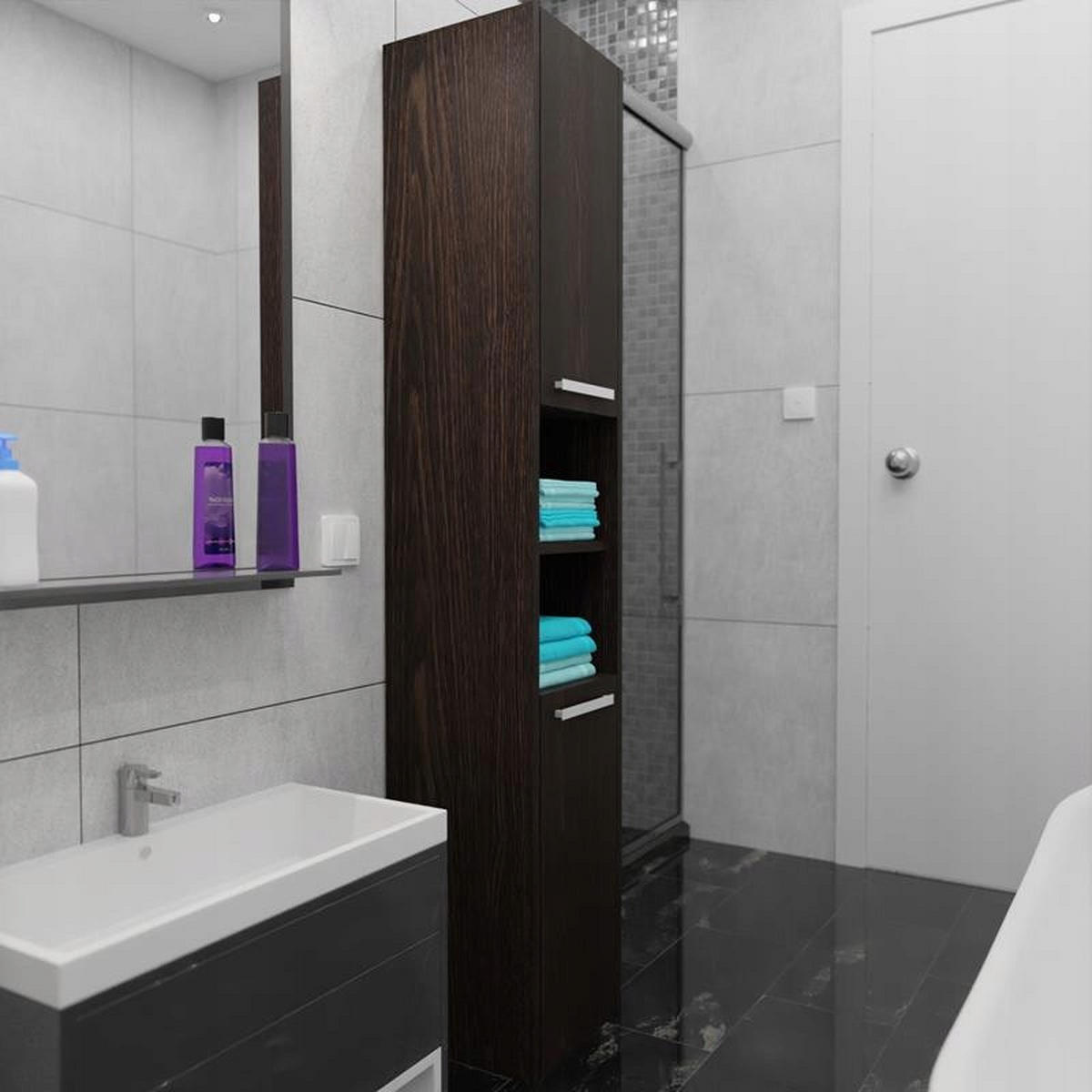 BADSCHRANK EX3 mit 2 Türen Wenge 30/30/170 cm - Wengefarben, Holzwerkstoff (30/170/30cm) - Matkam Möbel