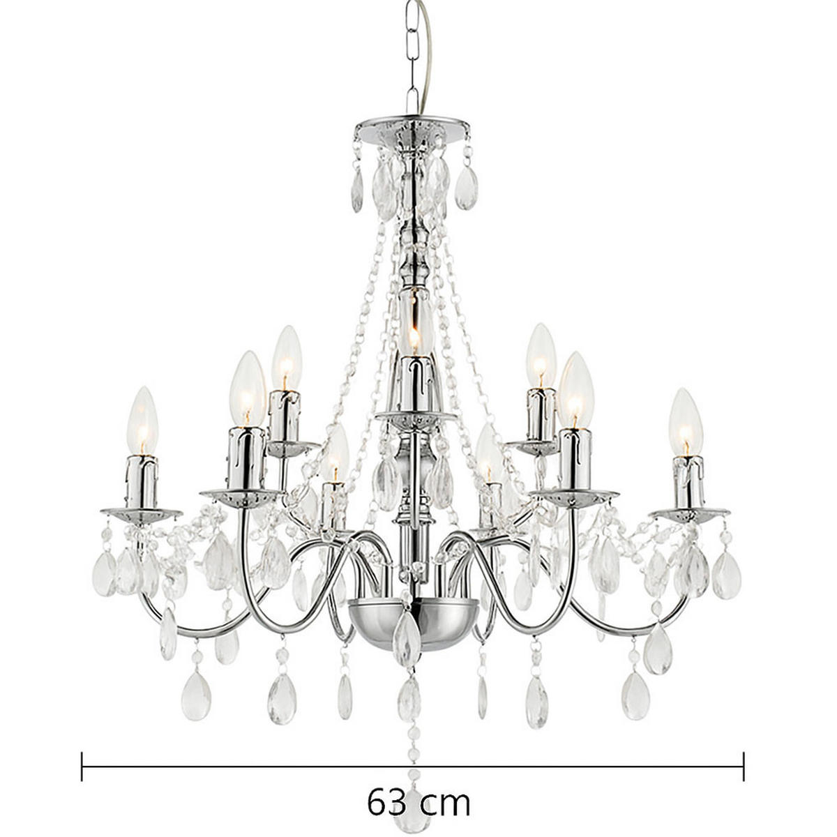 KRONLEUCHTER William Silber Kristalloptik - Silberfarben, Metall (63/63/153cm) - Globo Lighting