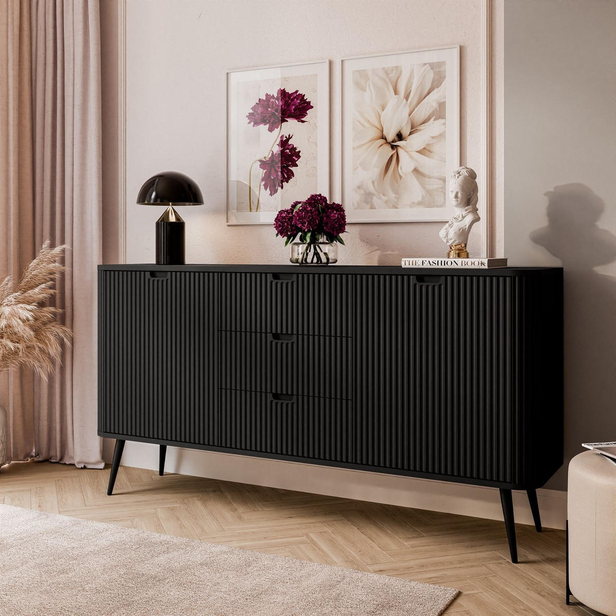 KOMMODE ZAIRA KSZ168 mit Schubladen Schwarz - Schwarz, Holzwerkstoff (168/87/39cm) - Lookway