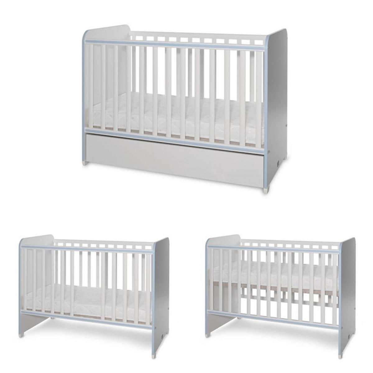 BABYBETT Sweet Dream 120 x 60 cm blau 120 x 60 cm, 2 Ebenen, Schlupfsprossen, Melamin, ohne Matratze - Blau, Holzwerkstoff (60/120cm) - Lorelli