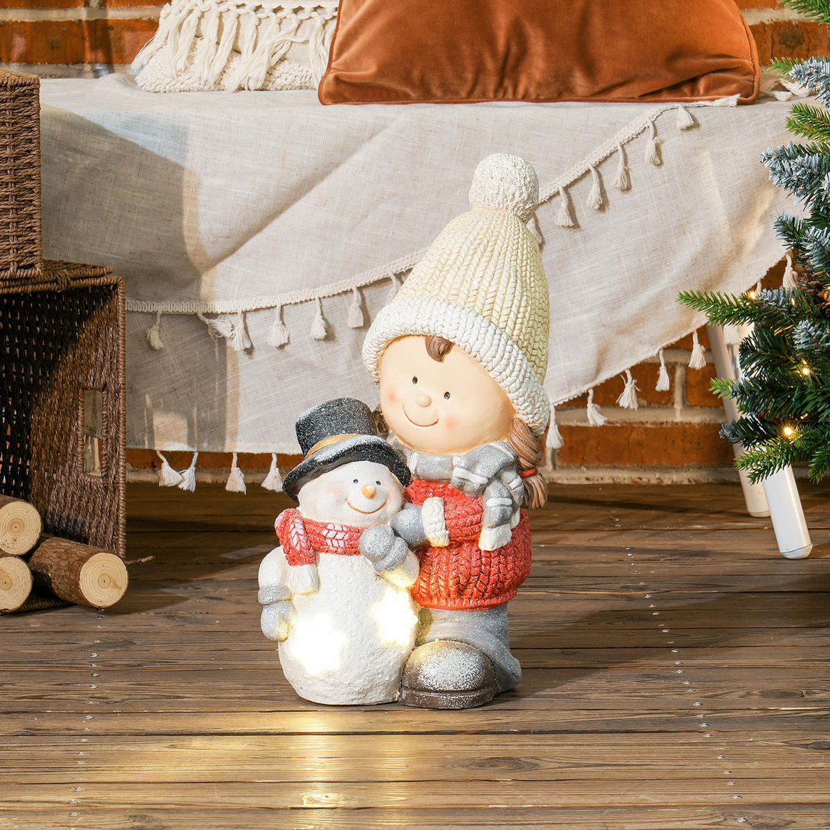 VÁNOČNÍ dekorace figurka trpaslíka 45,5 cm se sněhulákem LED světlem pro vnitřní i venkovní použití - různobarevná, kov/plast (18/45.5/25cm) - HOMCOM