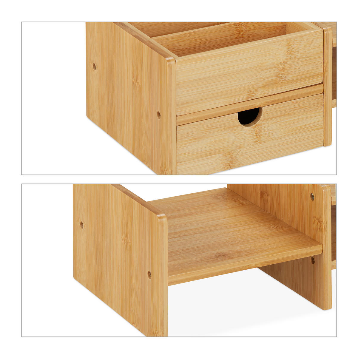 MONITORSTÄNDER Natur Bambus mit Schublade - Hellbraun, Holz/Holzwerkstoff (19/70/13cm) - Relaxdays
