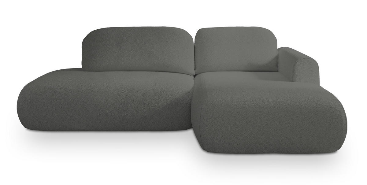 ECKSOFA NUVIRA R-S Grau Boucle-Stoff mit Schlaffunktion - Grau, Holz (274/165cm) - MASSENO