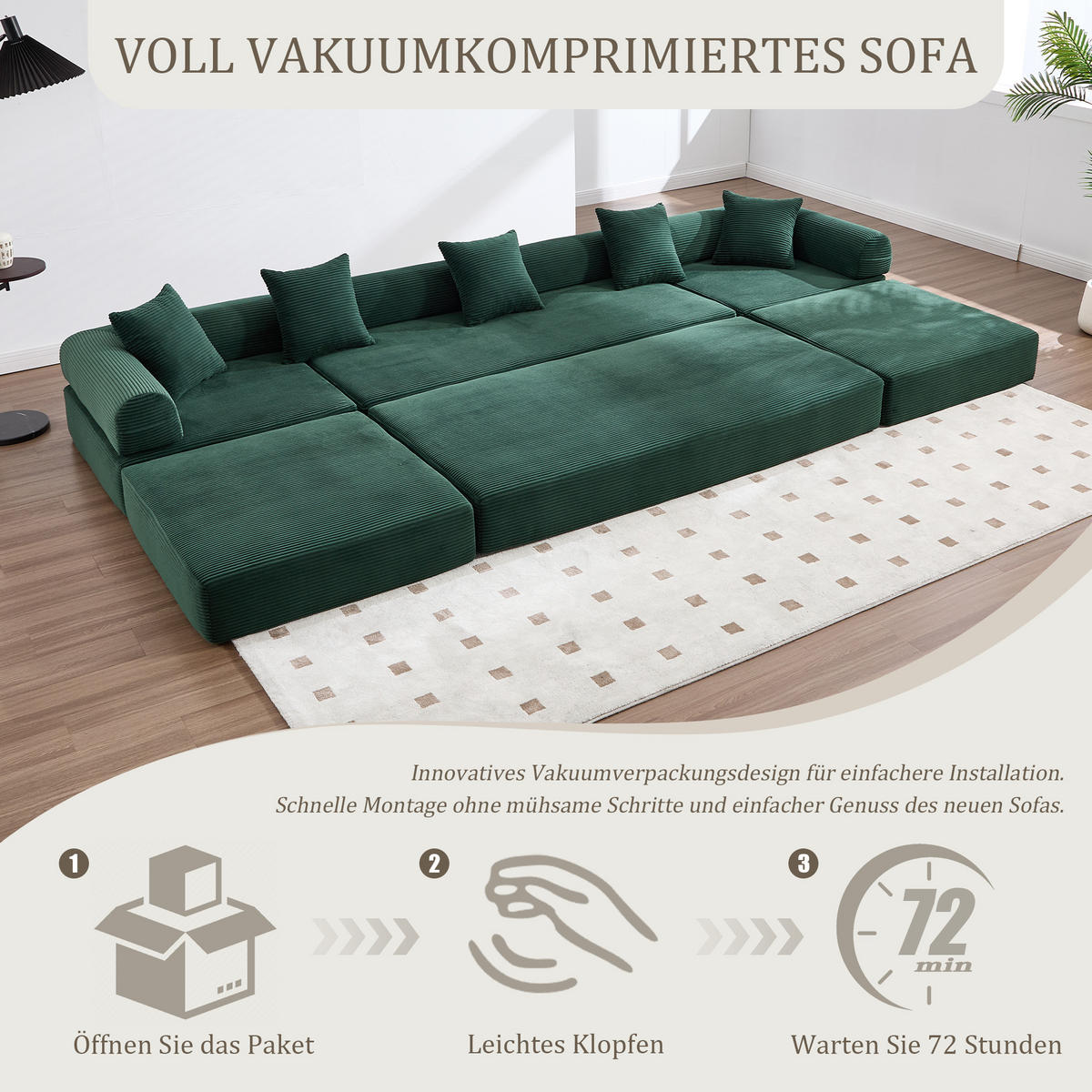 SCHLAFSOFA 270/180/64 cm Smaragd mit Integrierte Seitentaschen - Smaragdgrün, Textil (270/64/180cm) - Oxeza