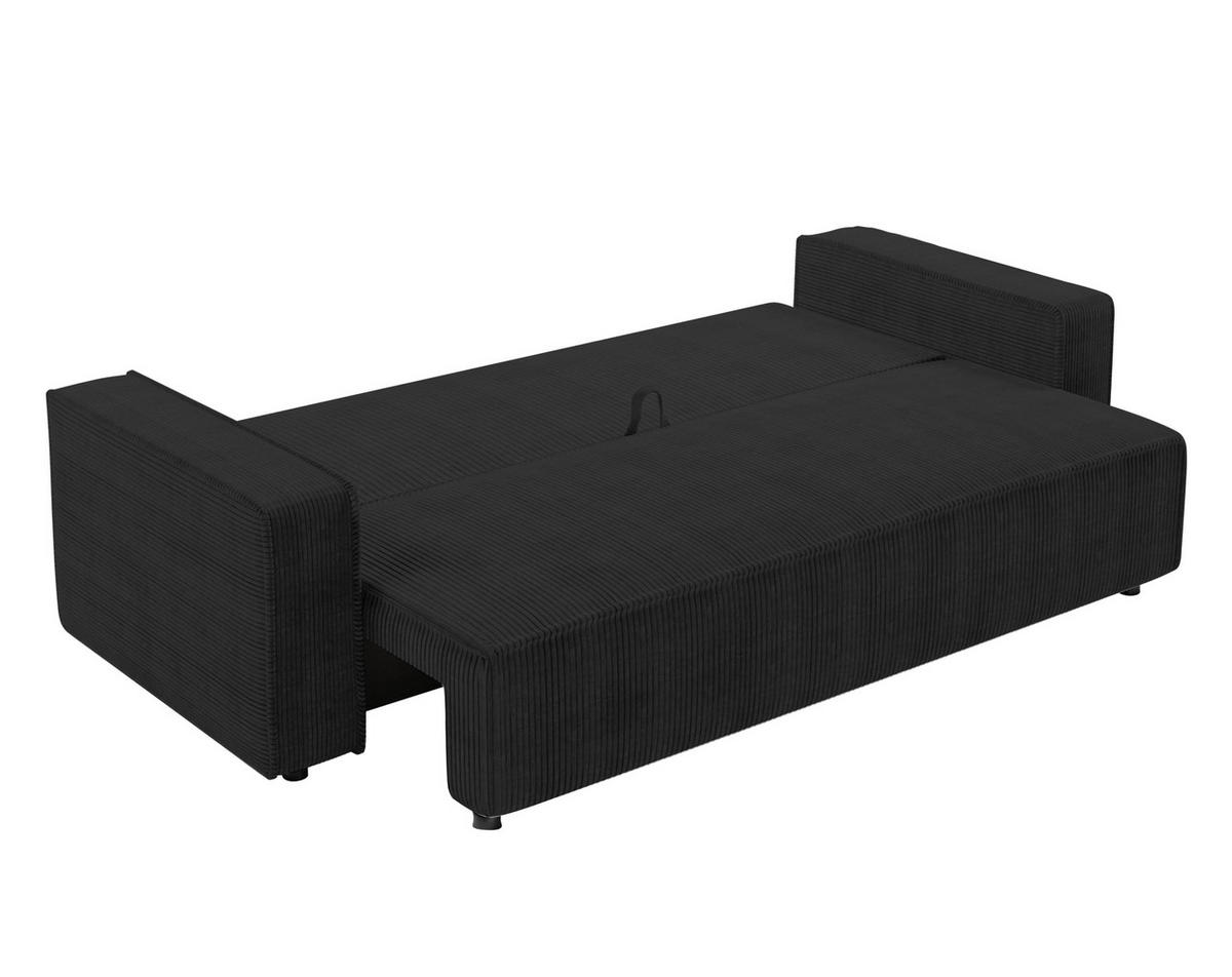 BIGSOFA Aydin Sofa Dunkelgrau 238/94/85 cm Cord mit Schlaffunktion Bettkasten - Dunkelgrau/Schwarz, Kunststoff/Textil (238/85/94cm) - AX Living