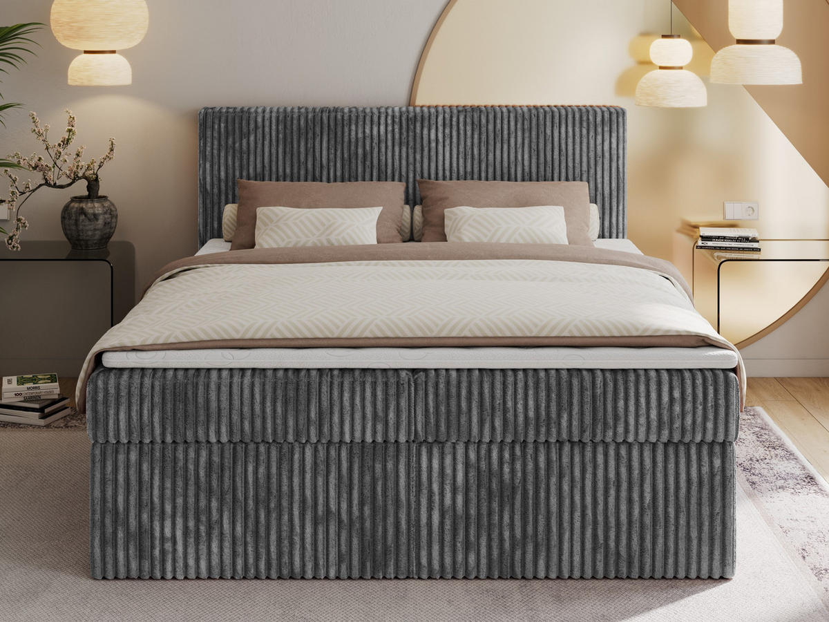 BOXBETT TILIANO 160/200 - Grau Cord - H3 - Grau, Textil (160/200cm)