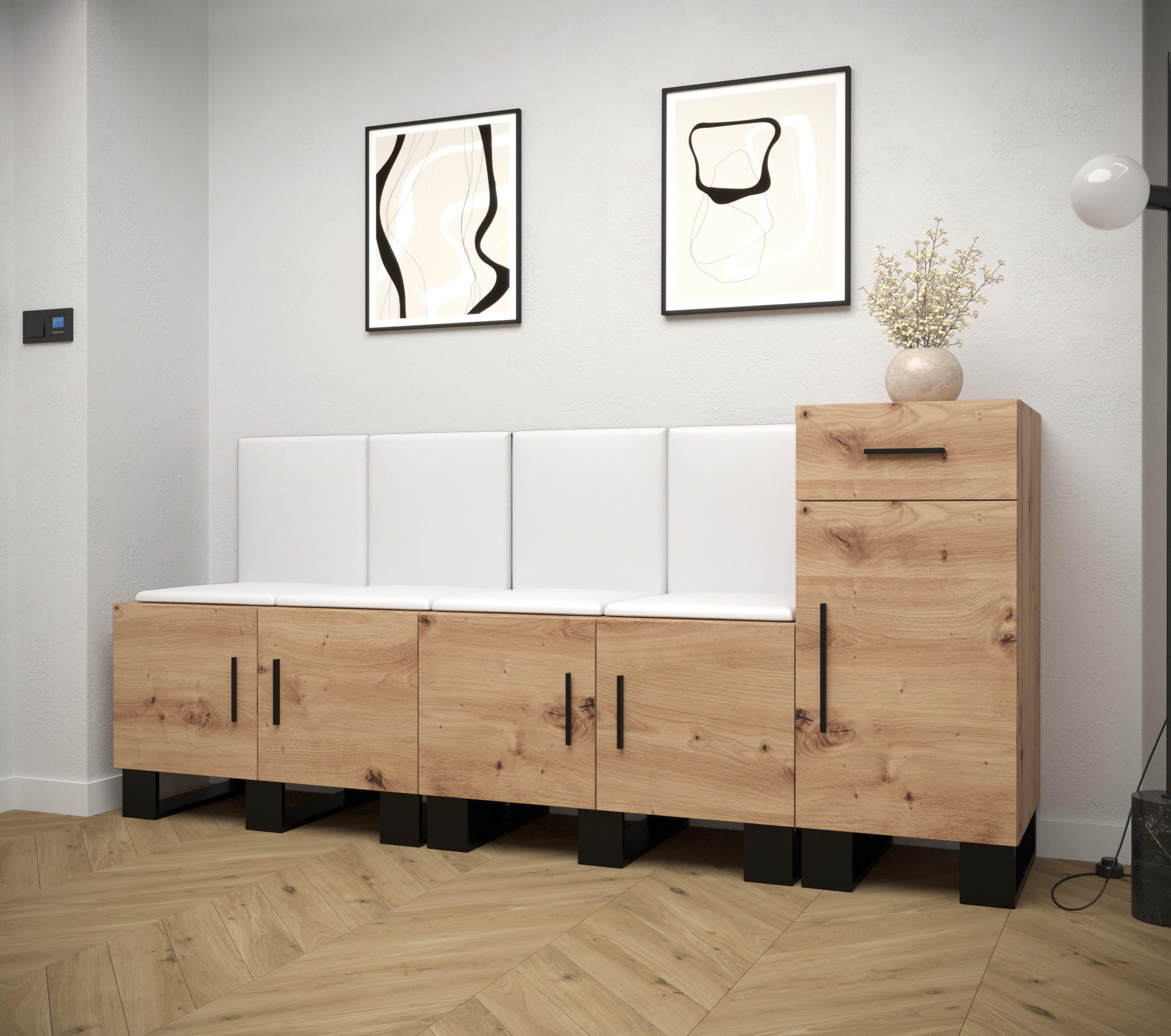 GARDEROBEN-SET 95/210/45,6 - Schwarz/Eiche Artisan, Holz/Kunststoff (210/95/45.6cm) - Abiks Möbel