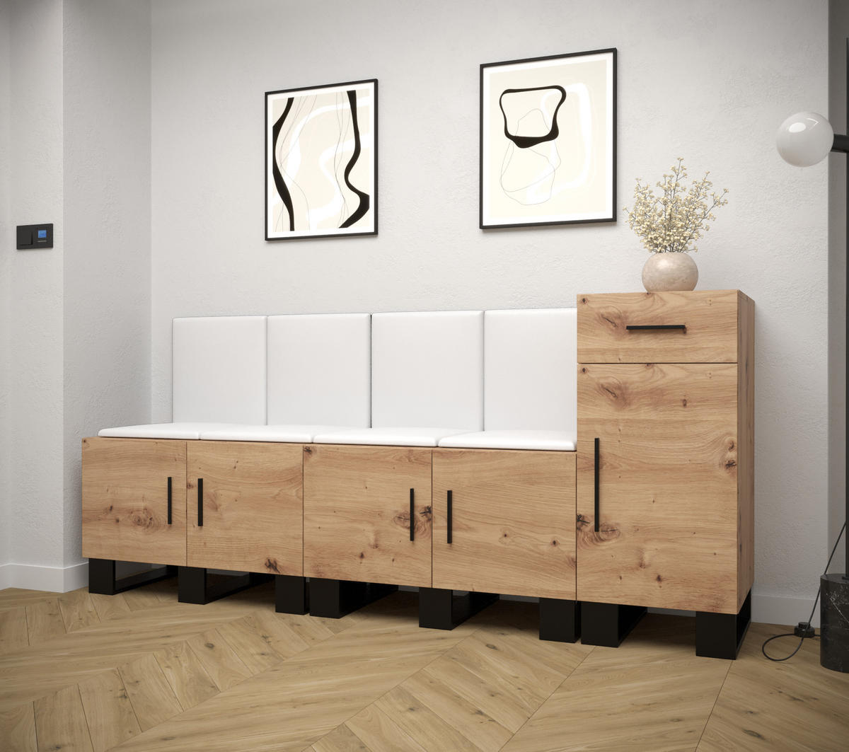 GARDEROBEN-SET 95/210/45,6 - Schwarz/Eiche Artisan, Holz/Kunststoff (210/95/45.6cm) - Abiks Möbel