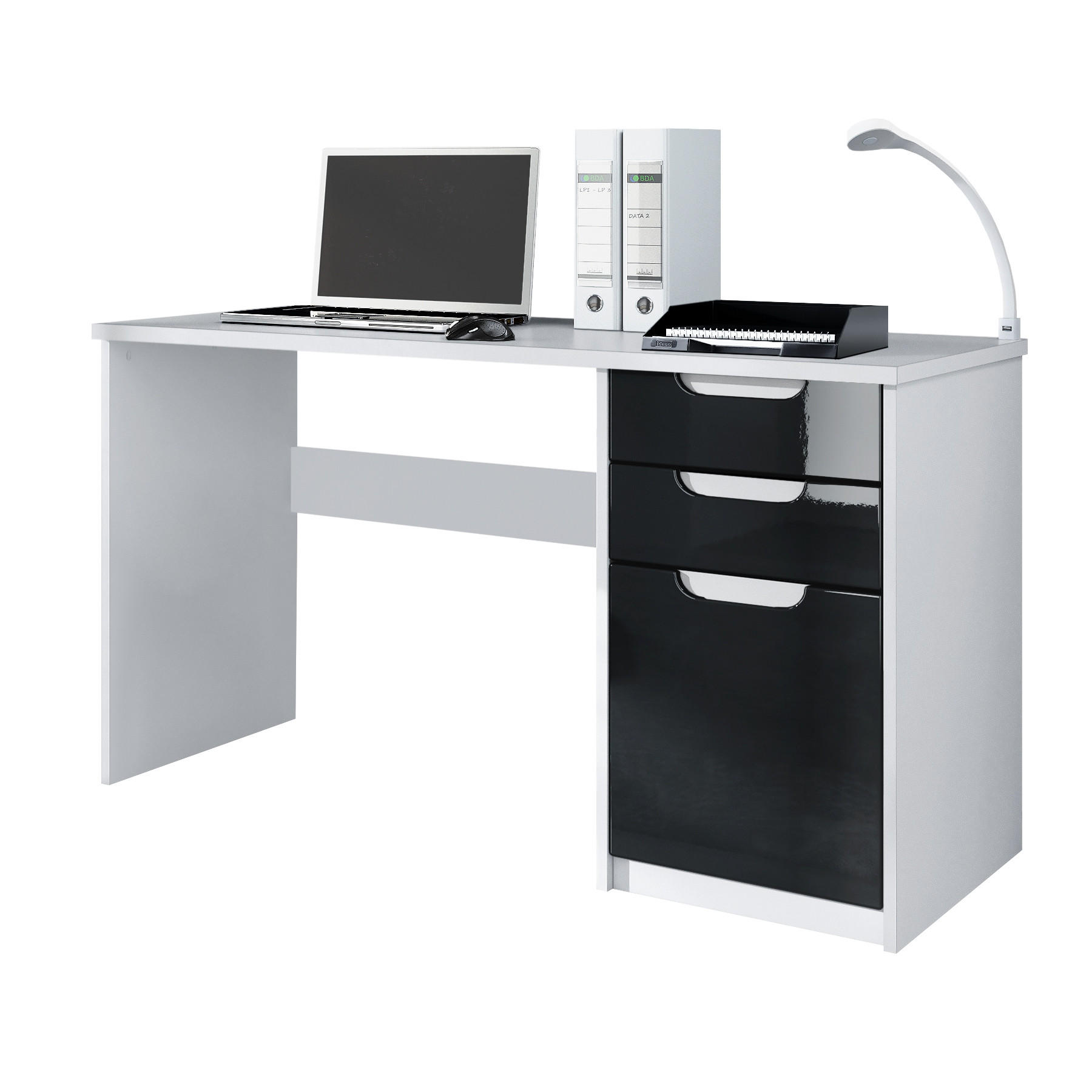 SCHREIBTISCH Logan Fronten in Schwarz Hochglanz - Schwarz Hochglanz, Holzwerkstoff (60/129/76cm) - Vladon