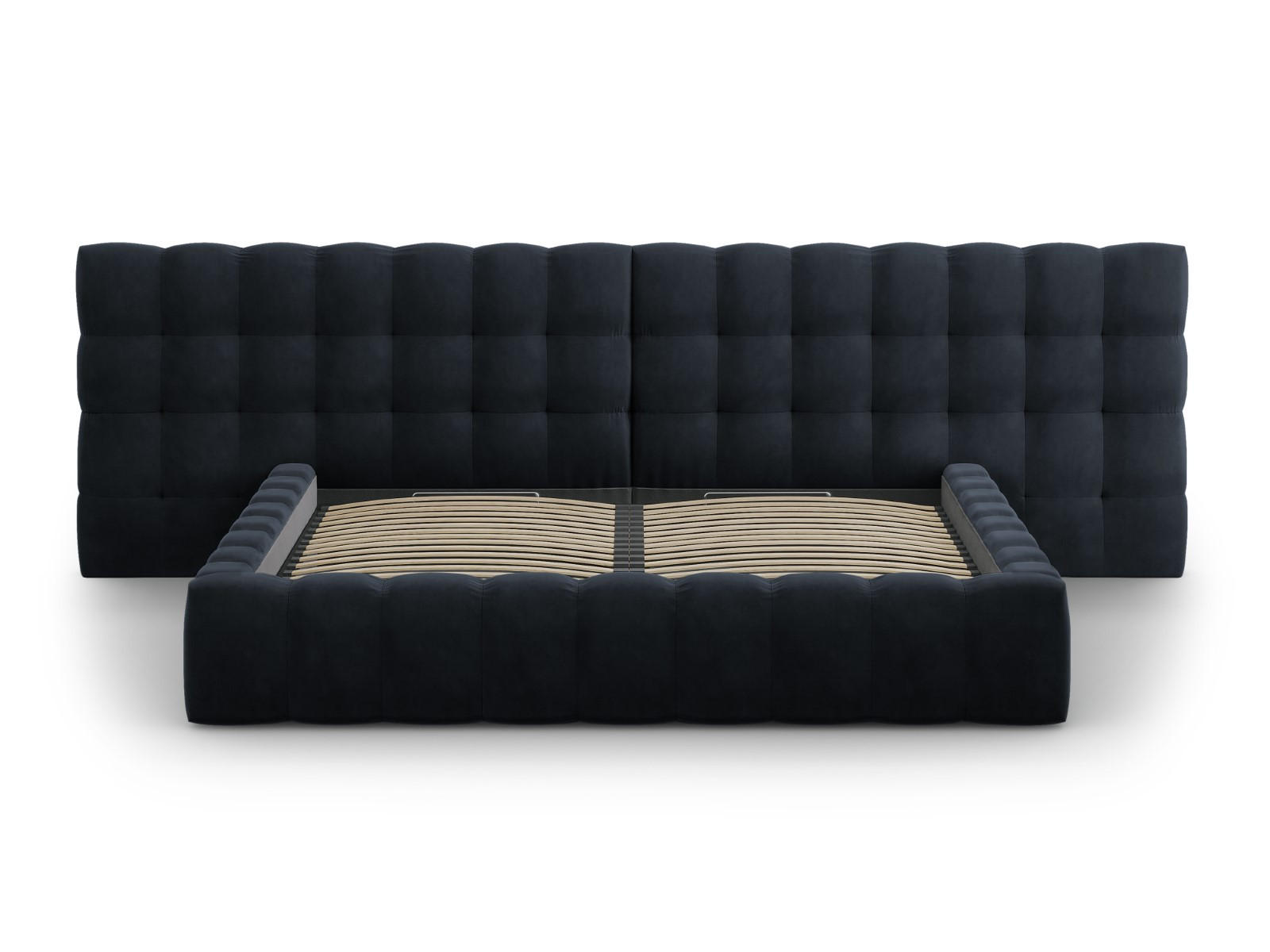BETT mit Bettkasten und Doppelkopfteil Mamaia aus Samt dunkelblau 200x200cm - Dunkelblau, Textil (200/200cm) - Micadoni