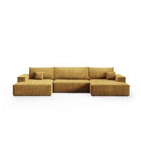 WOHNLANDCHAFT Pablo U mit Schlaffunktion Gelb Cord - Gelb, Textil (398/85/148cm) - Bromarkt