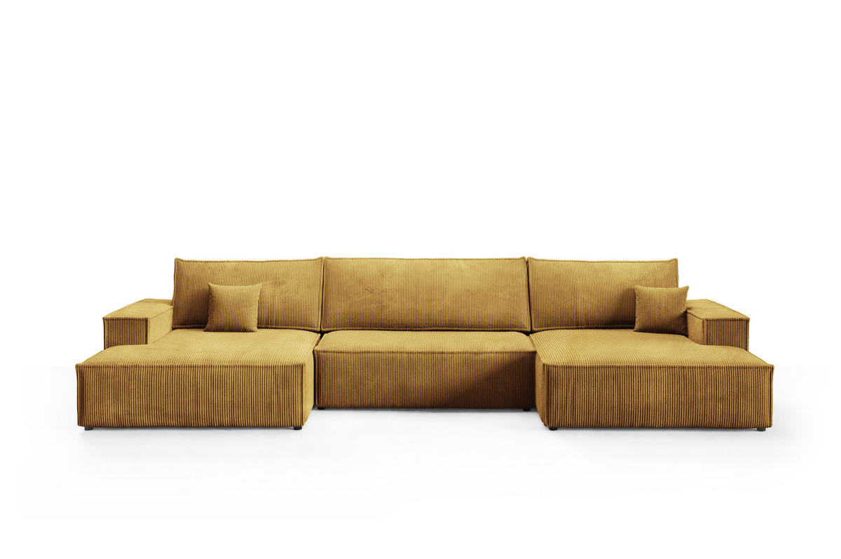 WOHNLANDCHAFT Pablo U mit Schlaffunktion Gelb Cord - Gelb, Textil (398/85/148cm) - Bromarkt