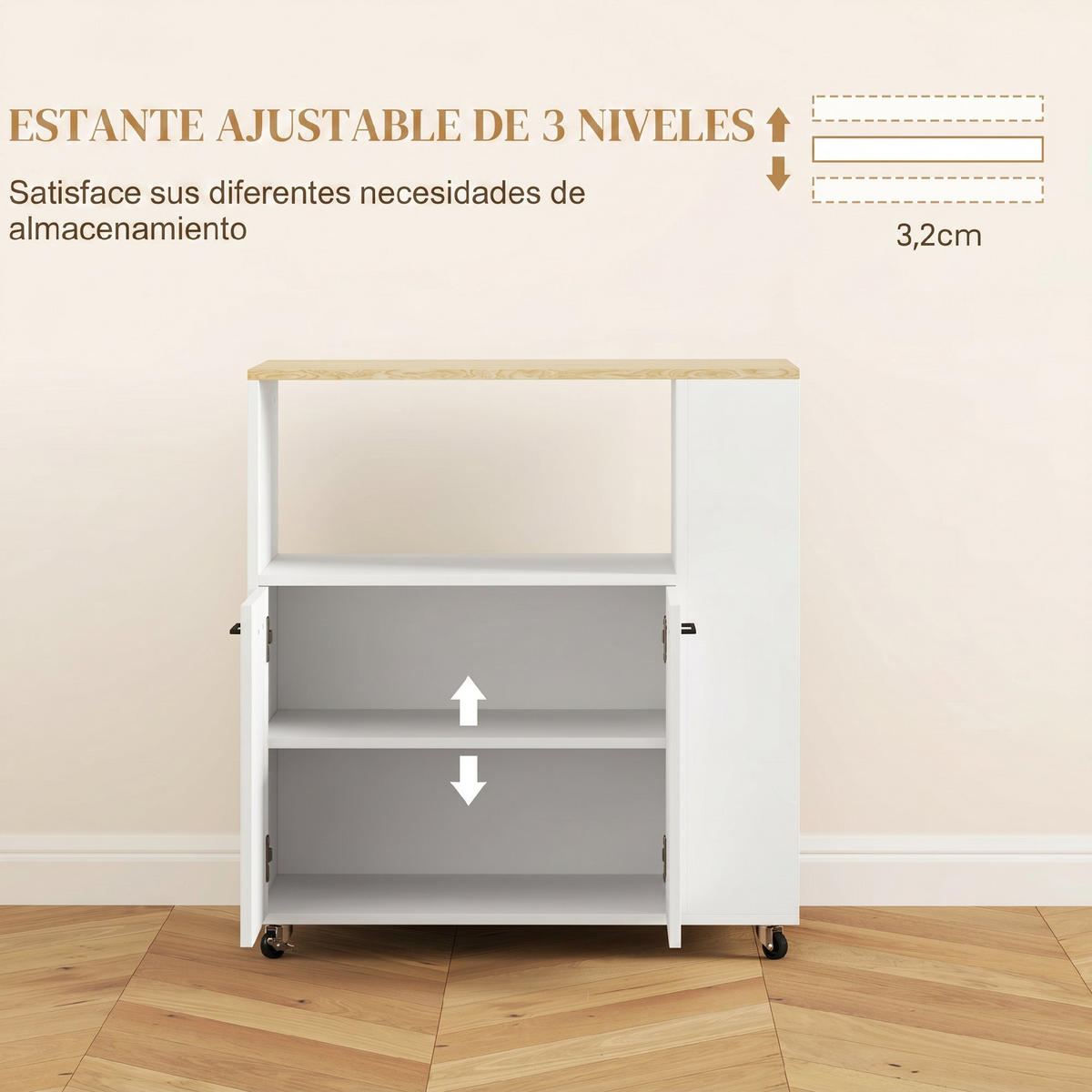 KÜCHENWAGEN, Rollbarer Wagen 75 x 40 x 80,5 cm mit 2 Türen, Weiß - Multicolor, Metall (75/80.5/40cm) - FORIOUS