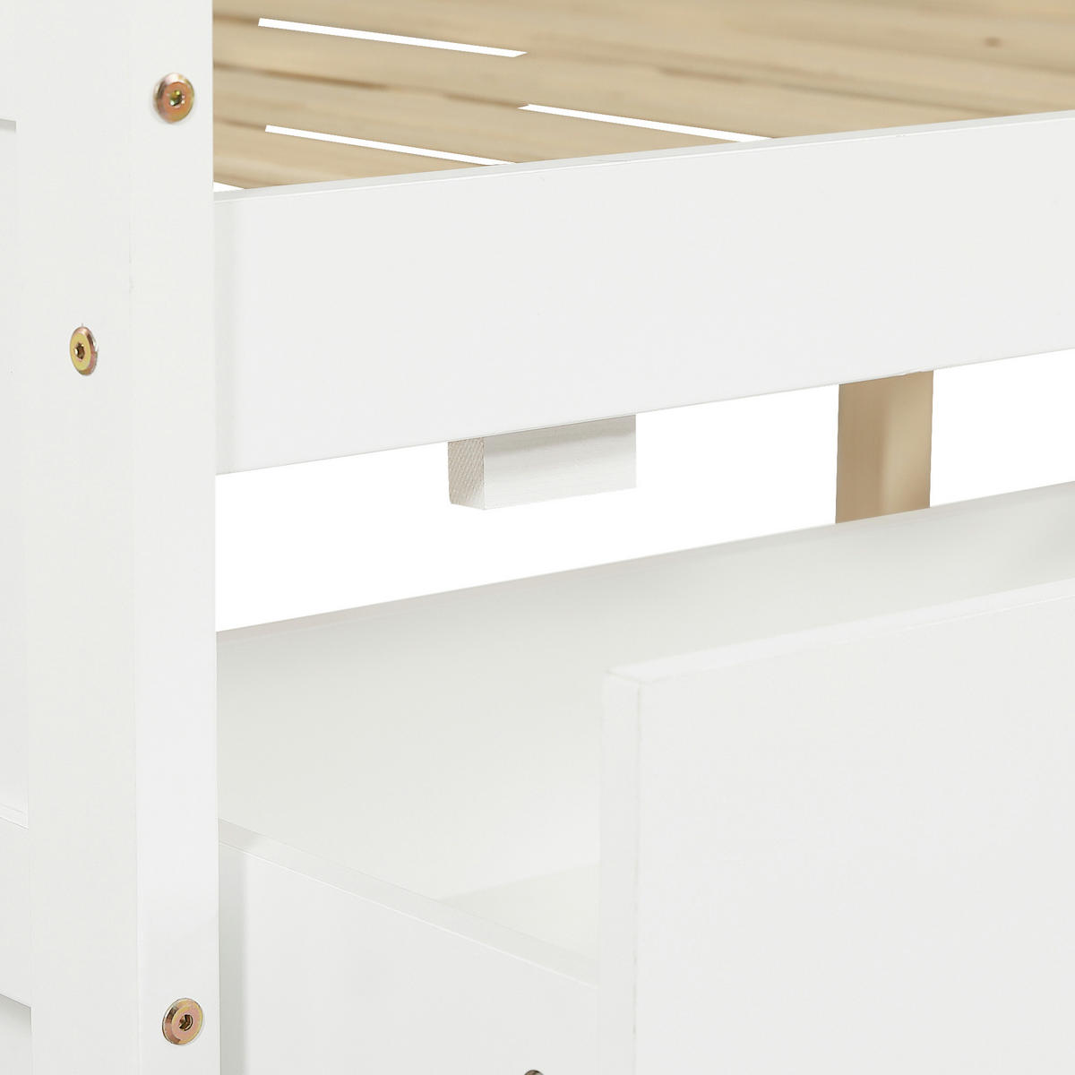 HOLZBETT 140/200 cm DE-00444, in Weiß, Schubladen, Kiefernholzrahmen - Weiß, Holz (140/200cm) - ComfortXL