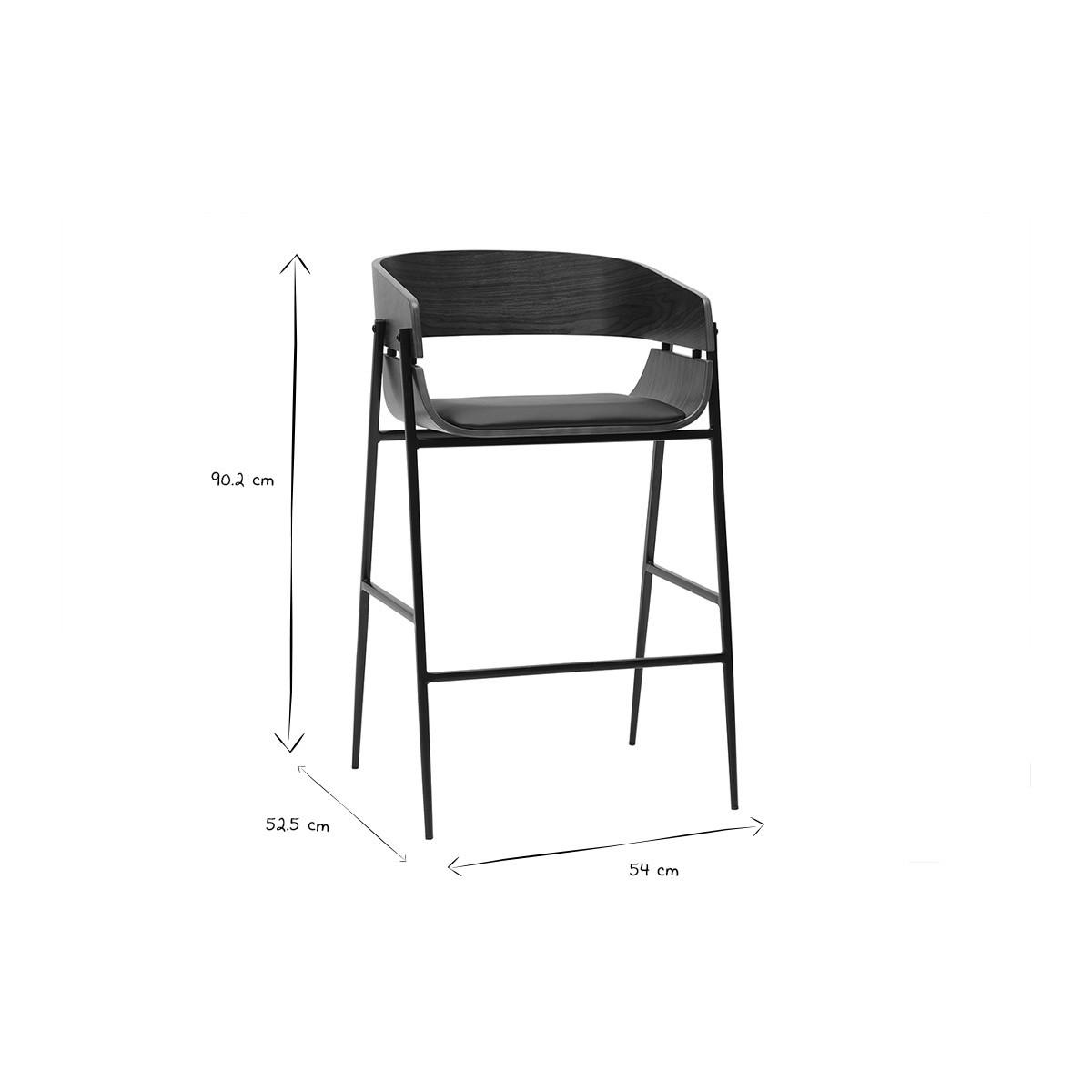 BARHOCKER Dunkles Holz Schwarzes Metall 2er-Set WESS - Dunkelbraun, Holz (52.5/90.2/54cm) - Miliboo