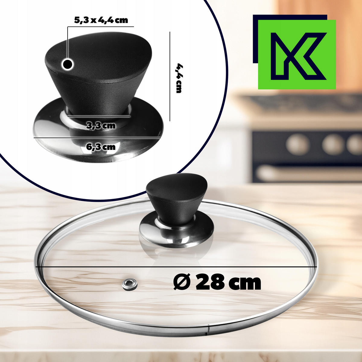 DECKEL mit schwarzem Griff, 28 cm - Transparent, Glas/Kunststoff (28cm) - KADAX