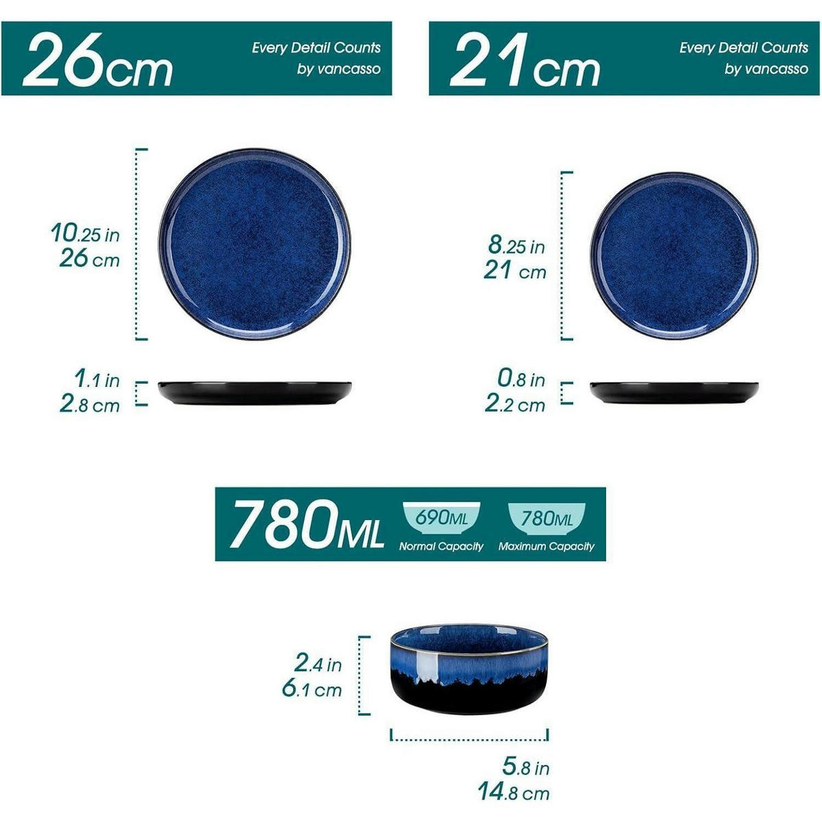 GESCHIRRSET 18-teiliges Set für 6 Personen blau - Blau, Keramik (26/2.8/26cm)