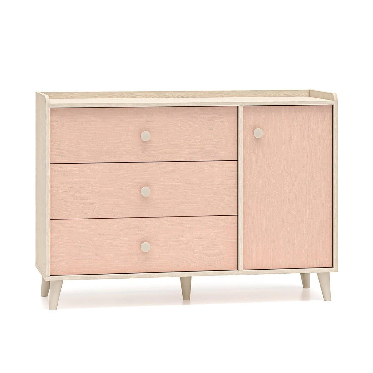 OTROŠKA KOMODA Alycia Bež - Koralno roza - Lesen učinek - pink, les (120/85/40cm) - Petits-meubles