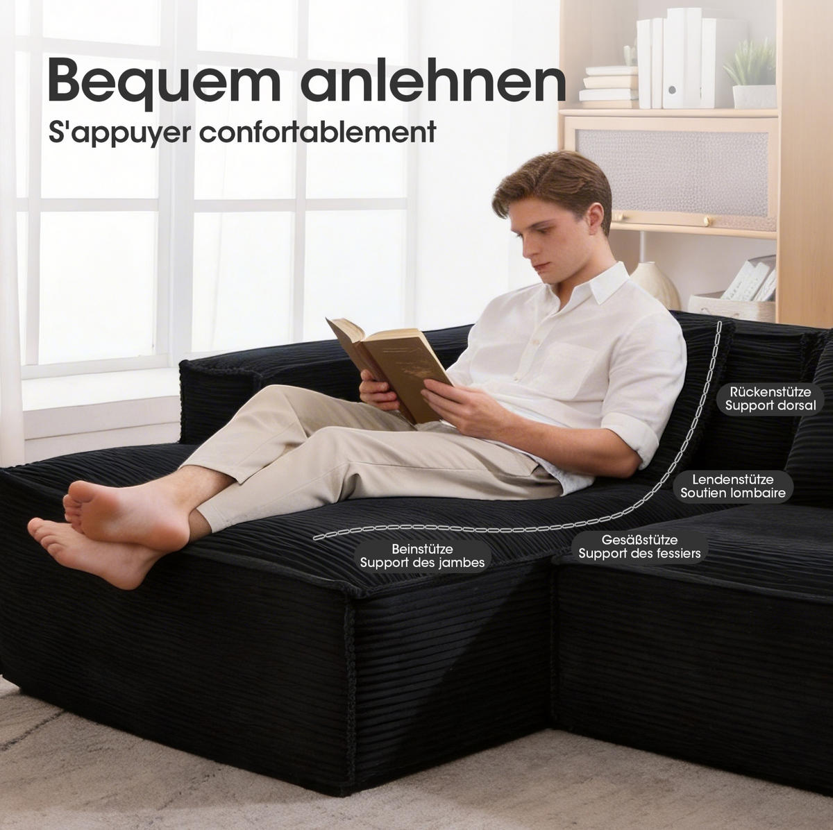 3-SITZER-SOFA 235 cm mit Taschenfederkern, High-Density-Schaum und pflegeleichtem Polyesterbezug, Schwarz - Schwarz, Textil (235/70/129cm) - Redom
