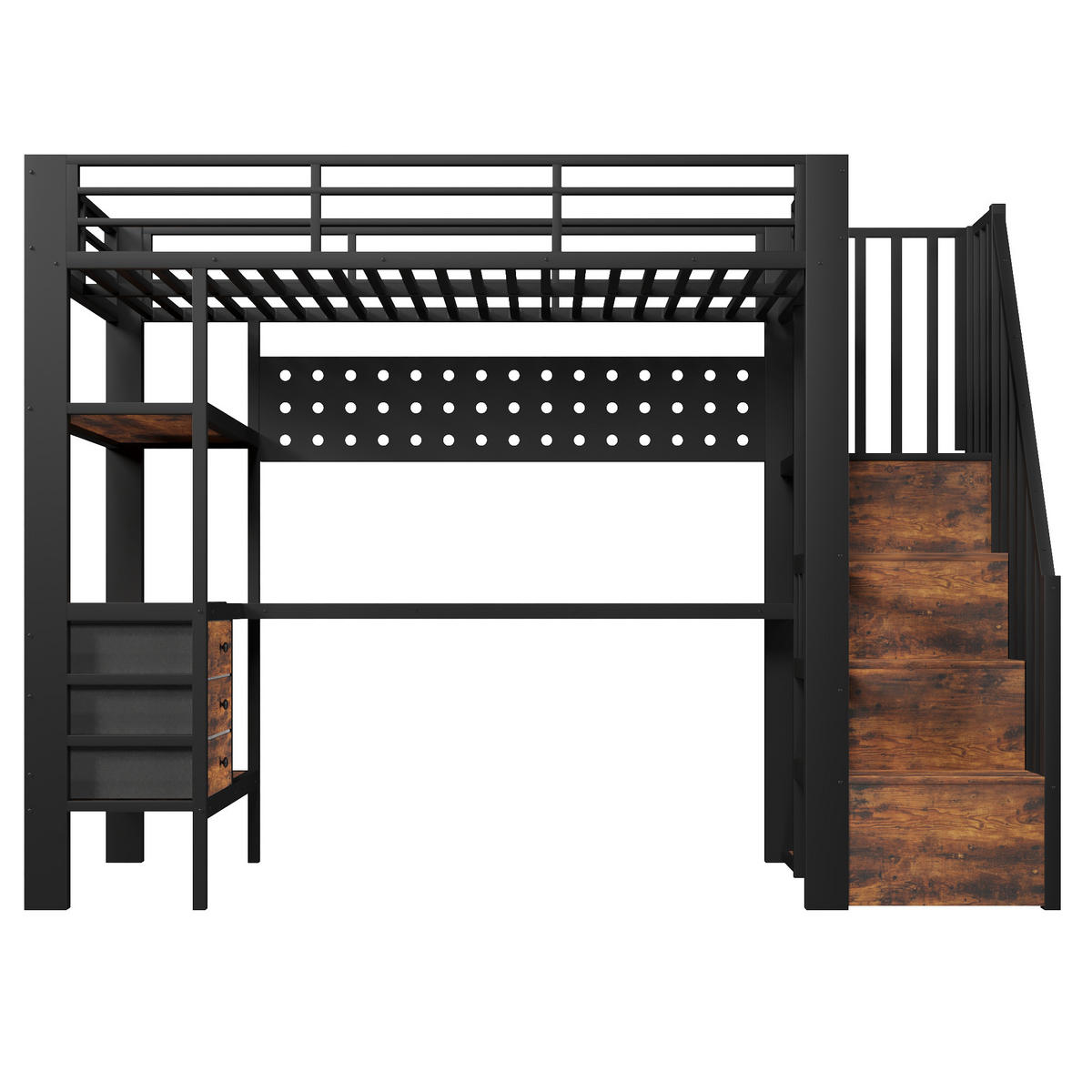HOCHBETT 90/200 cm DE-33130 mit Stauraum und LED-Licht Schwarz - Schwarz, Metall (90/200cm) - ComfortXL