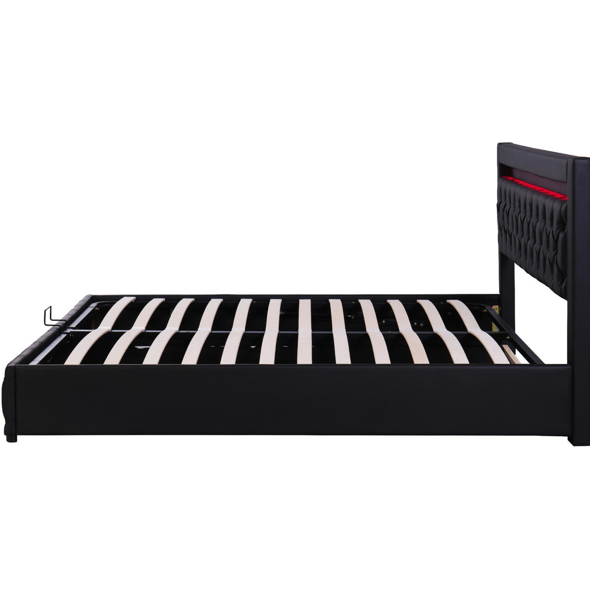 TAPECIRANI krevet 180/200 cm crni od PU-a s LED rasvjetom i spremištem - crna, plastika (180/200cm) - OKWISH