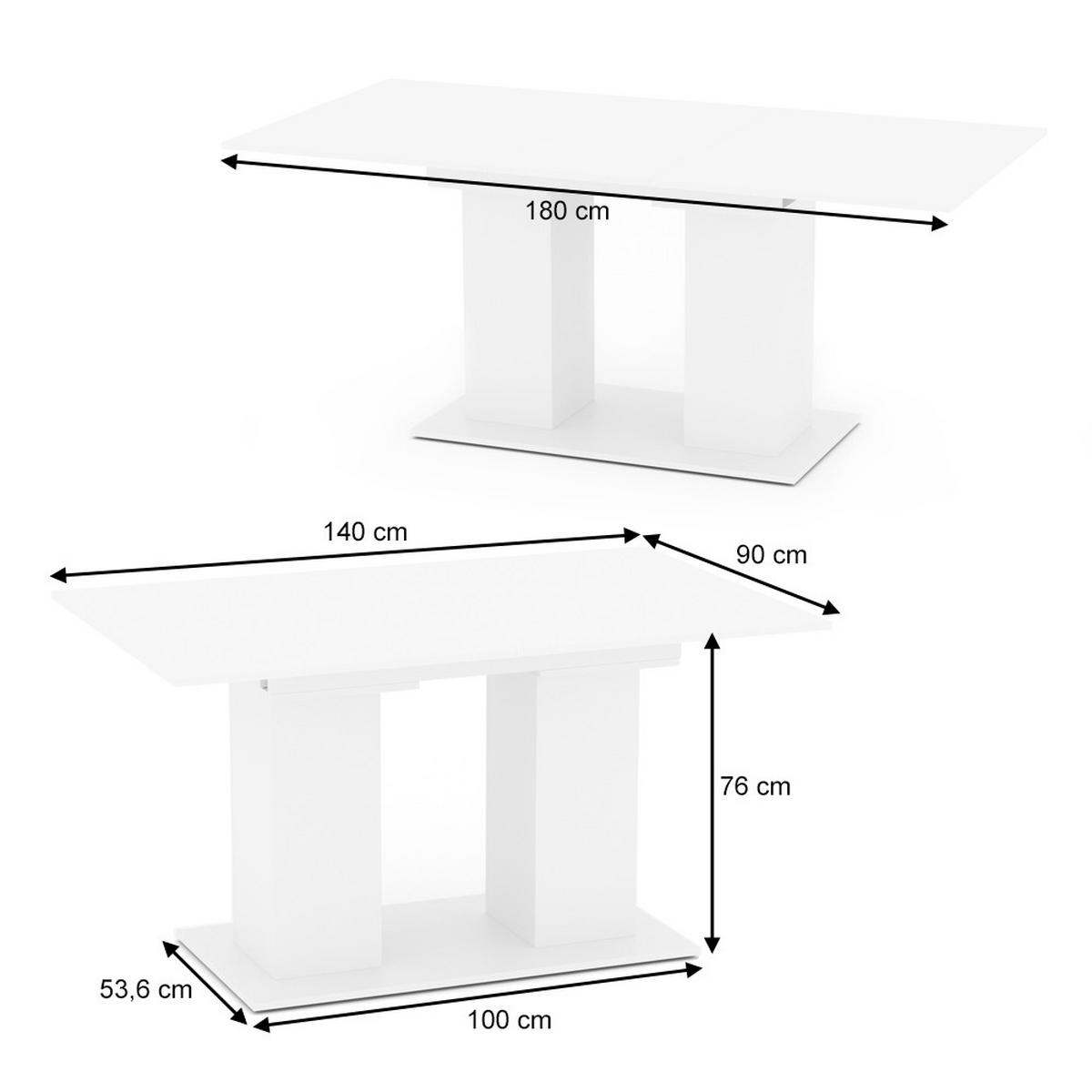 ESSTISCH Dix Weiß 140 x 90 cm - Weiß, Holzwerkstoff (90/140/76cm) - Vicco