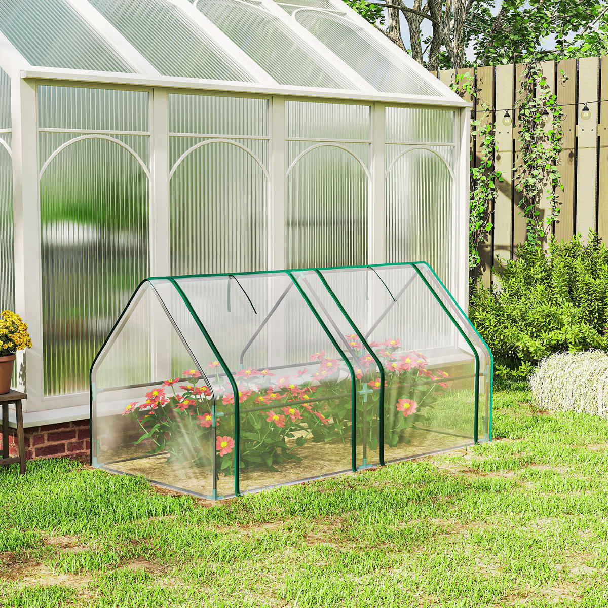 GEWÄCHSHAUS DE-05789 Mit Reißverschlussfenstern, winterfest Transparent - Transparent, Kunststoff/Metall (90/90/180cm) - ComfortXL