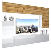WOHNZIMMERWAND Schrankwand mit LED Eiche Wotan / Weiß - Eiche Wotan/Weiß, Holz (250/180/36cm) - B BELINI GROUP