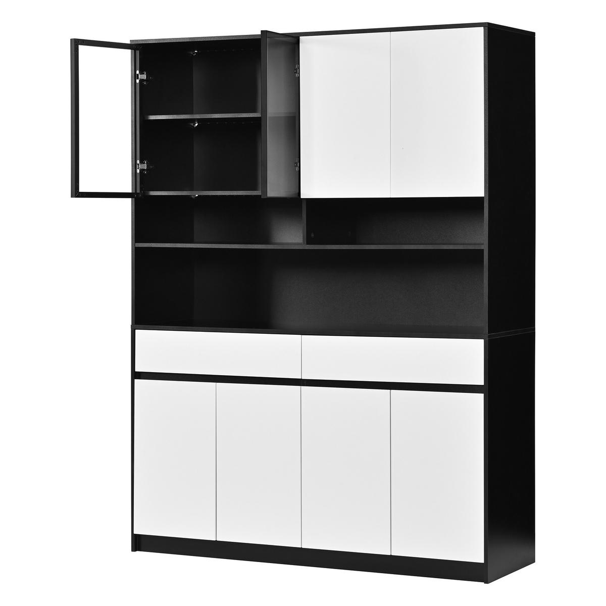 VITRINE mit LED und Glasfach, APP-Steuerung - Schwarz/Weiß, Holzwerkstoff (120/160/38cm) - FLIEKS