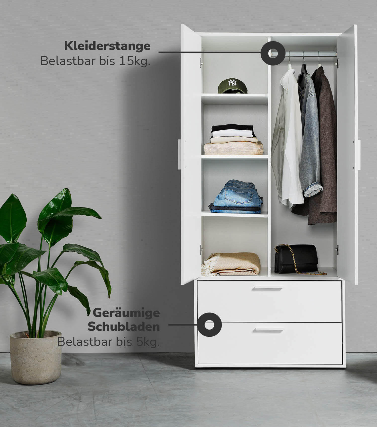 KLEIDERSCHRANK Der Kleiderheld - Weiß, Holzwerkstoff (80/180/51cm) - Mokebo