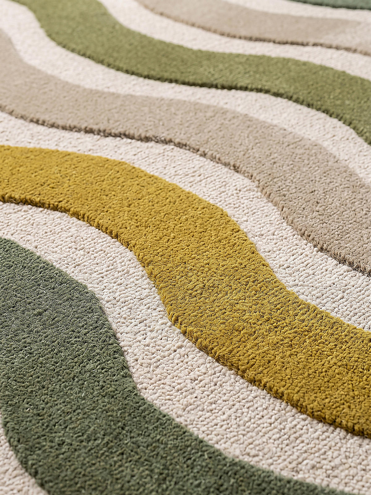 TEPPICH aus Wolle, handgetuftet, MONNOW, in Erdtöne-Grün, Wellenstreifen, 140 x 200 cm - Grün, Textil (140/200cm) - KADIMA DESIGN