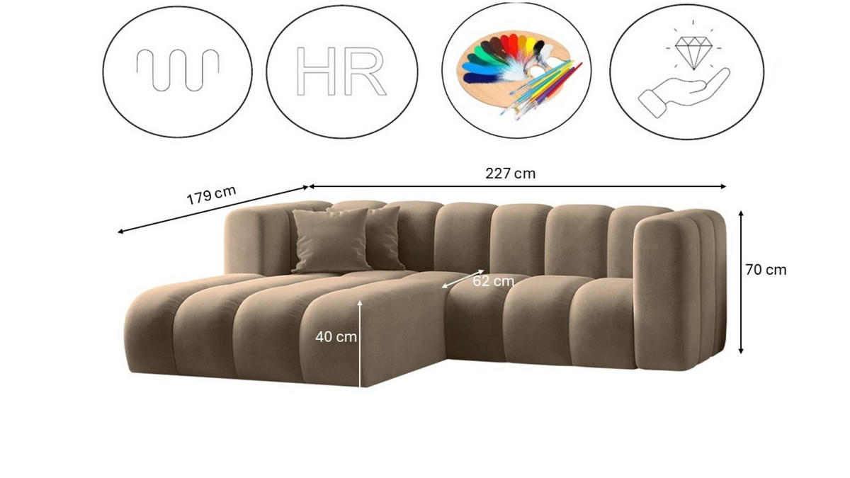 ECKSOFA L-from, Sofa Grand modular stoff Salvador Dunkelbeige Links - Cappuccino, Holz (179/227cm) - Kaiser Möbel