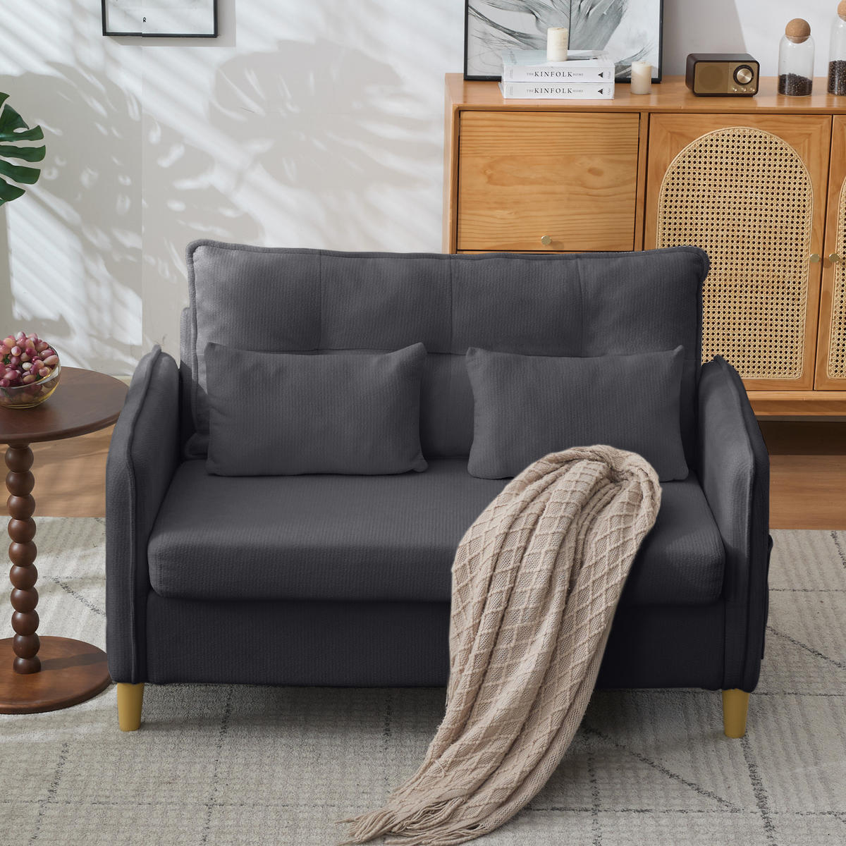 SOFA 2-Sitzer mit Armlehnen 127 cm Dunkelgrau Chenille - Dunkelgrau, Holzwerkstoff (127/83/75.5cm) - Meubliv