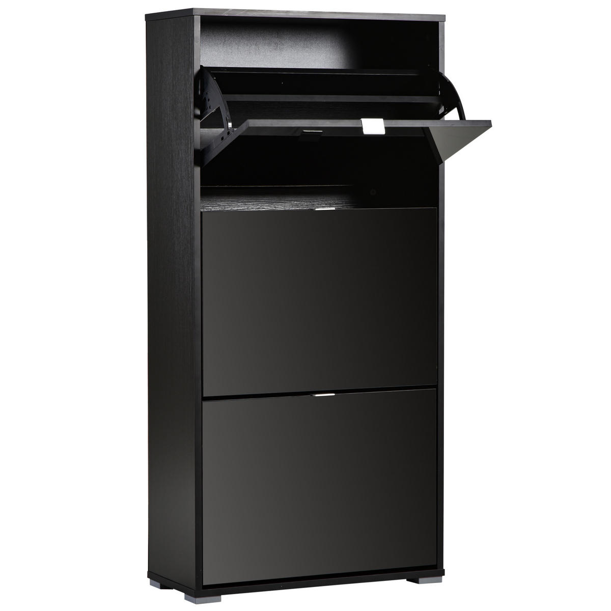 SCHUHSCHRANK DE-14970 3 Klapptüren mit 3 Fächern Schwarz Hochglanz - Schwarz, Holzwerkstoff (60/124/26cm) - ComfortXL