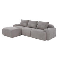 MODULARES 3-Sitzer Sofa Cordstoff mit Getränkehalter und Seitentasche 268/174/80 cm Hellgrau - Hellgrau, Textil (174/268cm) - Redom