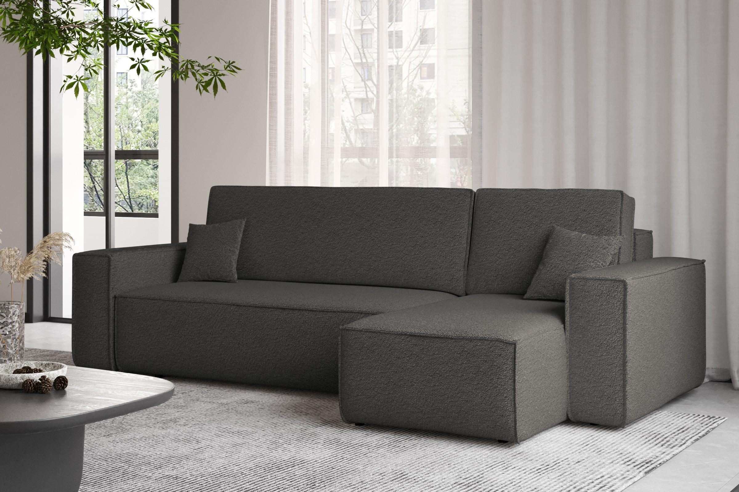 ECKSOFA Mit Schlaffunktion Und Bettkasten L-Form BEST Stoff Abriamo Graphit Rechts - Graphitfarben, Holz/Textil (244/142cm) - Kaiser Möbel