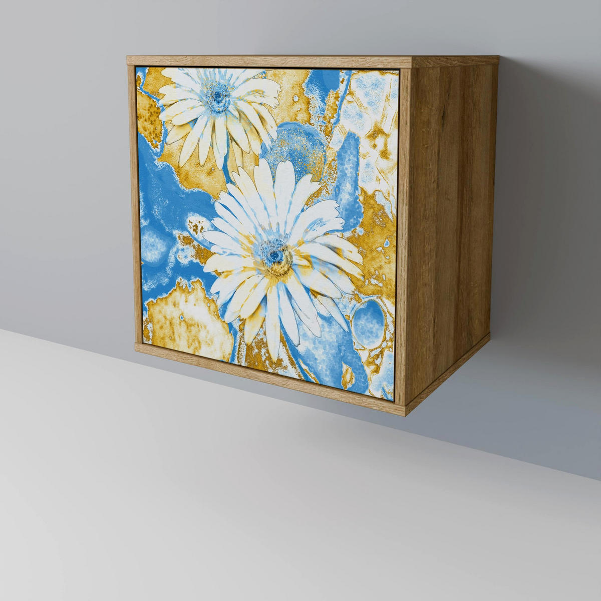 SIDEBOARD DAISY LUXE, Eichefarben, 57,5x42x67,5 cm, Schwarze Metall-Rahmenfüße - Eichefarben/Multicolor, Holzwerkstoff/Metall (57.5/67.5/42cm) - SpaceRebels