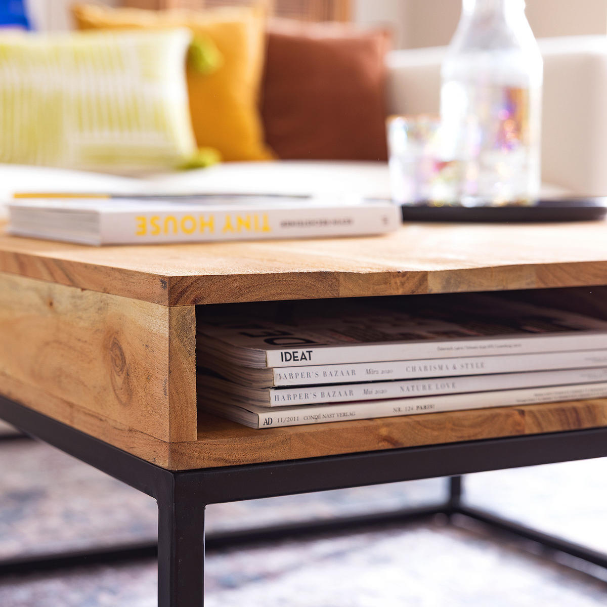 COUCHTISCH - Akazie / Schwarz - Schwarz/Akaziefarben, Holz (80/80/40cm) - home24