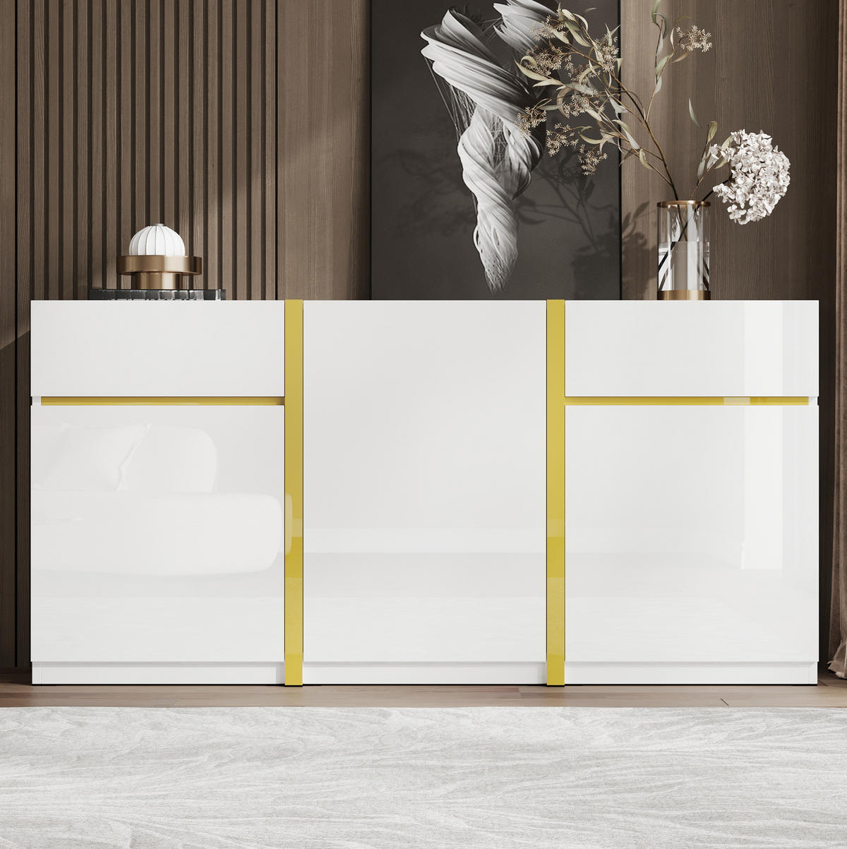 SIDEBOARD 160/40/78 cm mit 3 Türen & 2 Schubladen in Weiß Hochglanz - Weiß, Holzwerkstoff (160/78/40cm) - BEAOK