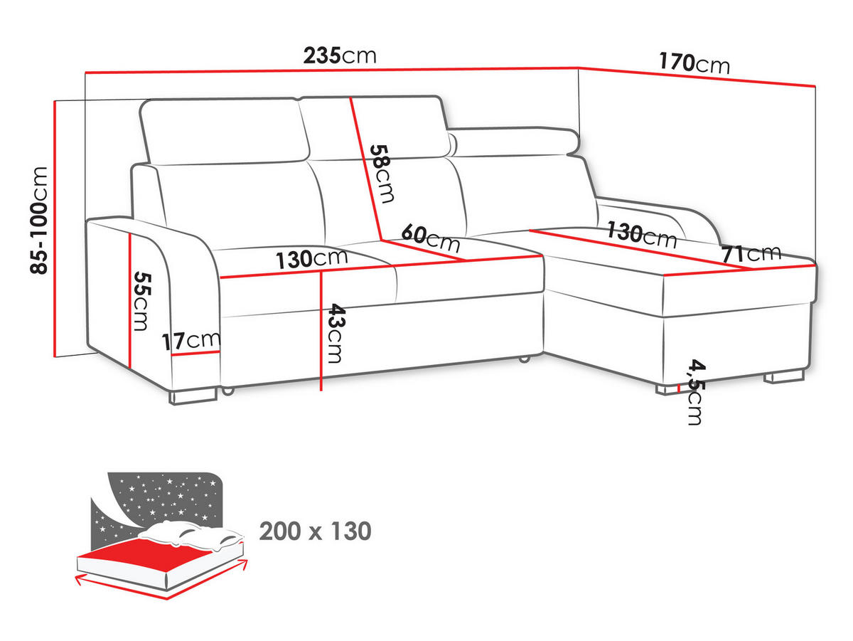 ECKSOFA Oslo 2rLC - Beige/Silberfarben, Holz/Textil (235/170cm) - MIRJAN24